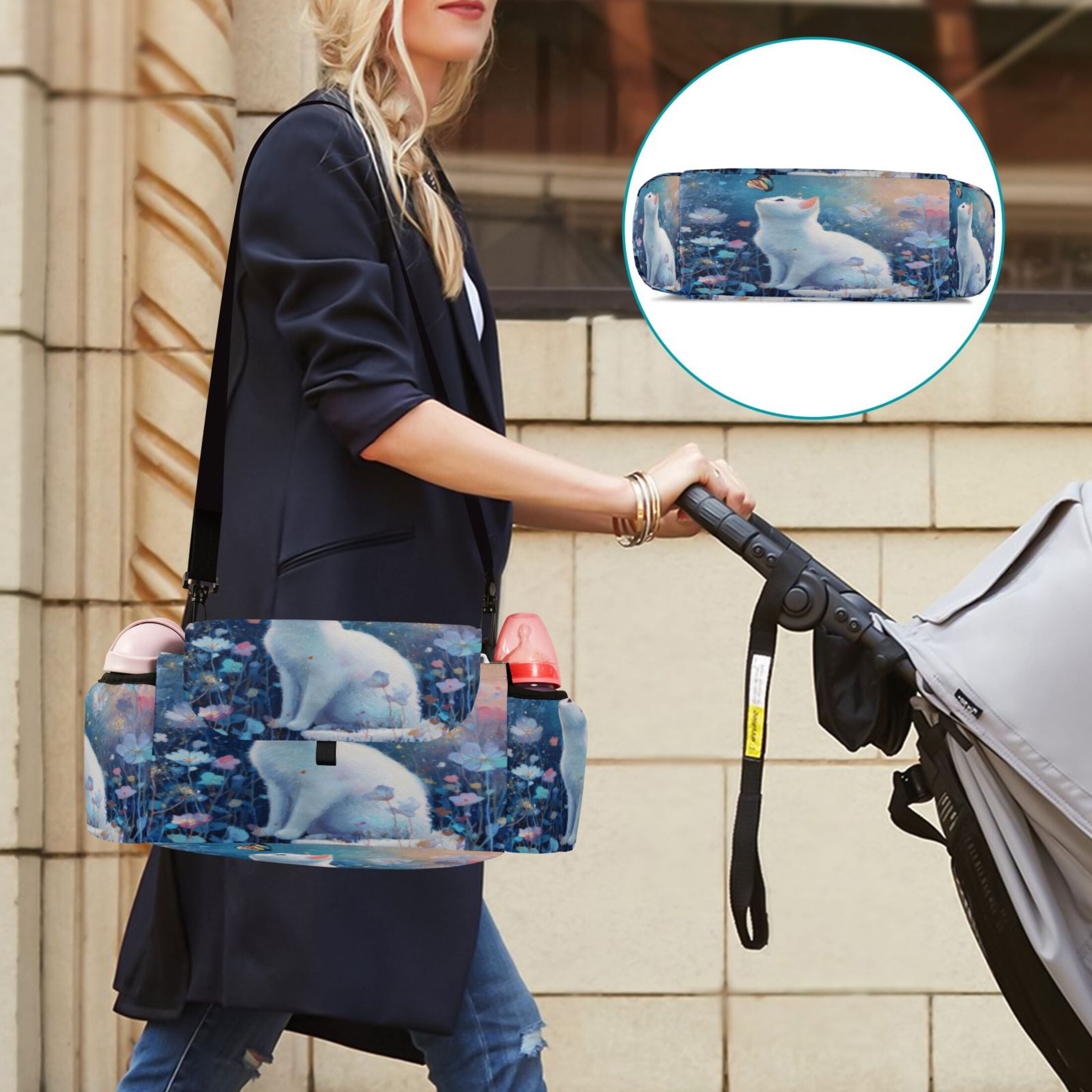 DIXRUYEE Stroller Organizer Whimsy Cat & Butterfly Printed