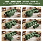 BedLuxury 146.5’’ U shape Modular Sectional Sofa with Movable Ottomans, Modern Chenille Deep Seat Couches for Living Room, Apartment, Office, 4-Seat, Green