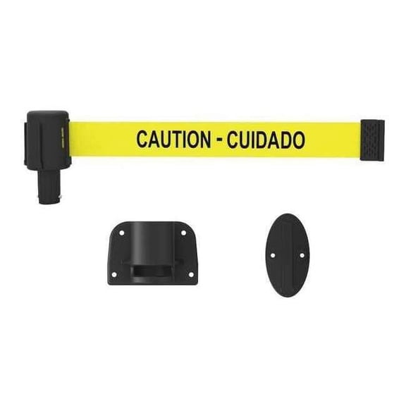 Retractable Belt Barrier, Yellow, 15 ft Length, Caution - Cuidado