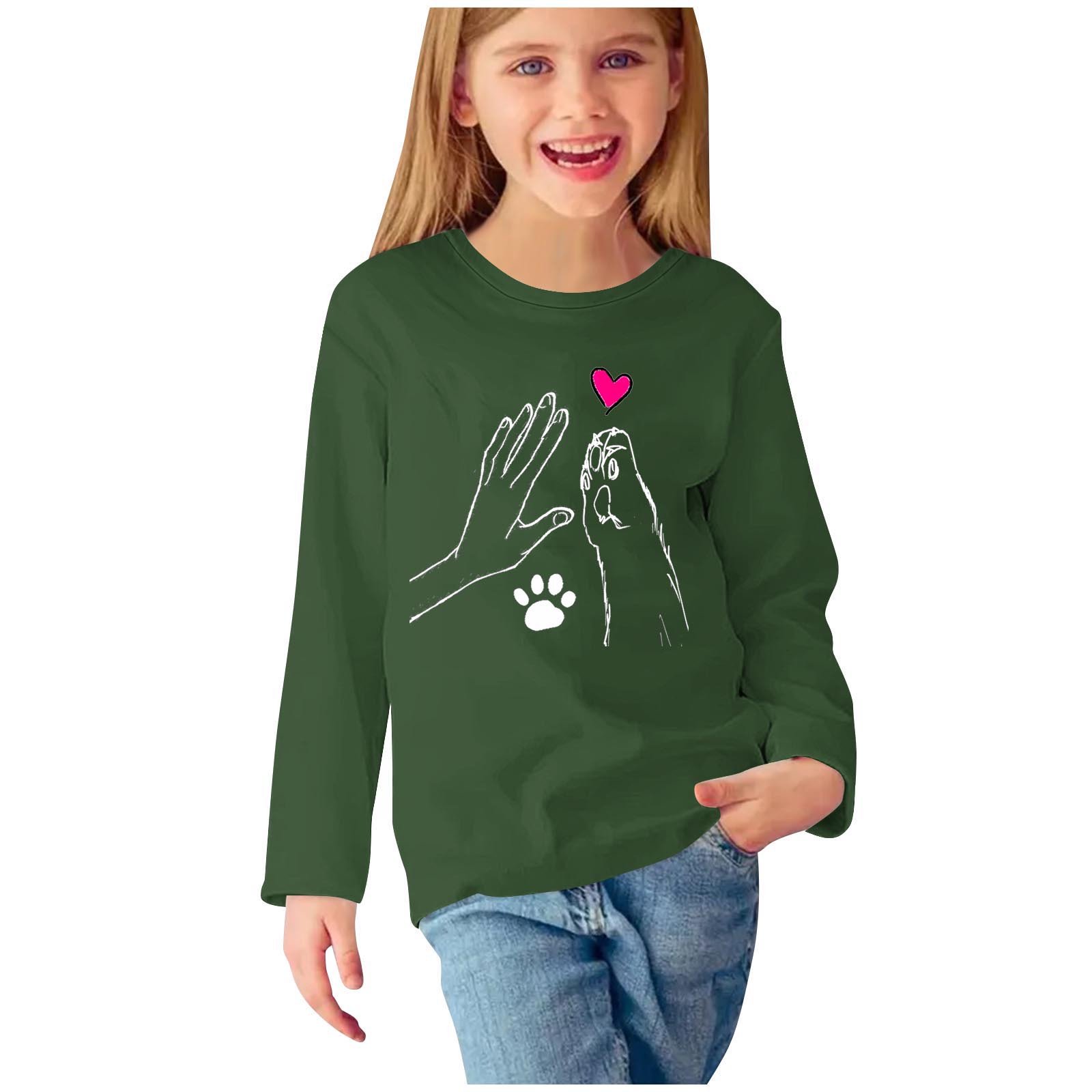 FAVIPT Girls Long Sleeve T-Shirts Boys Cartoon Print Round Neck Tees Casual Cute Solid Comfortable Pullover Tops 7 Years