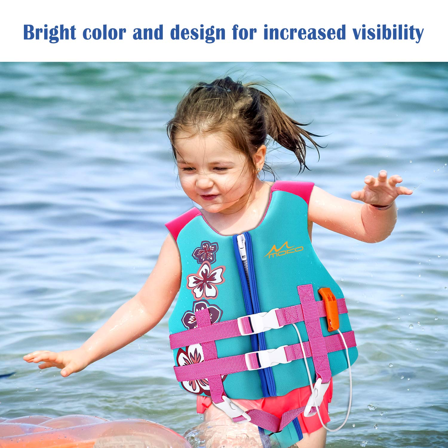 MoKo Kids Swim Vest for Boys Girls, Swimming Float Jacket Swimsuit Buoyancy Swimwear for 46-77 lbs,L Size,Blue