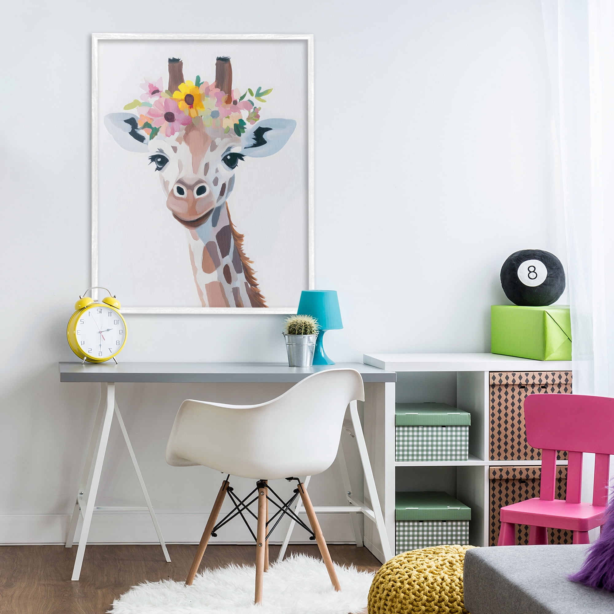 Stupell Industries Flower Crown Giraffe White Framed Giclee Art, design by The Prints Vibe