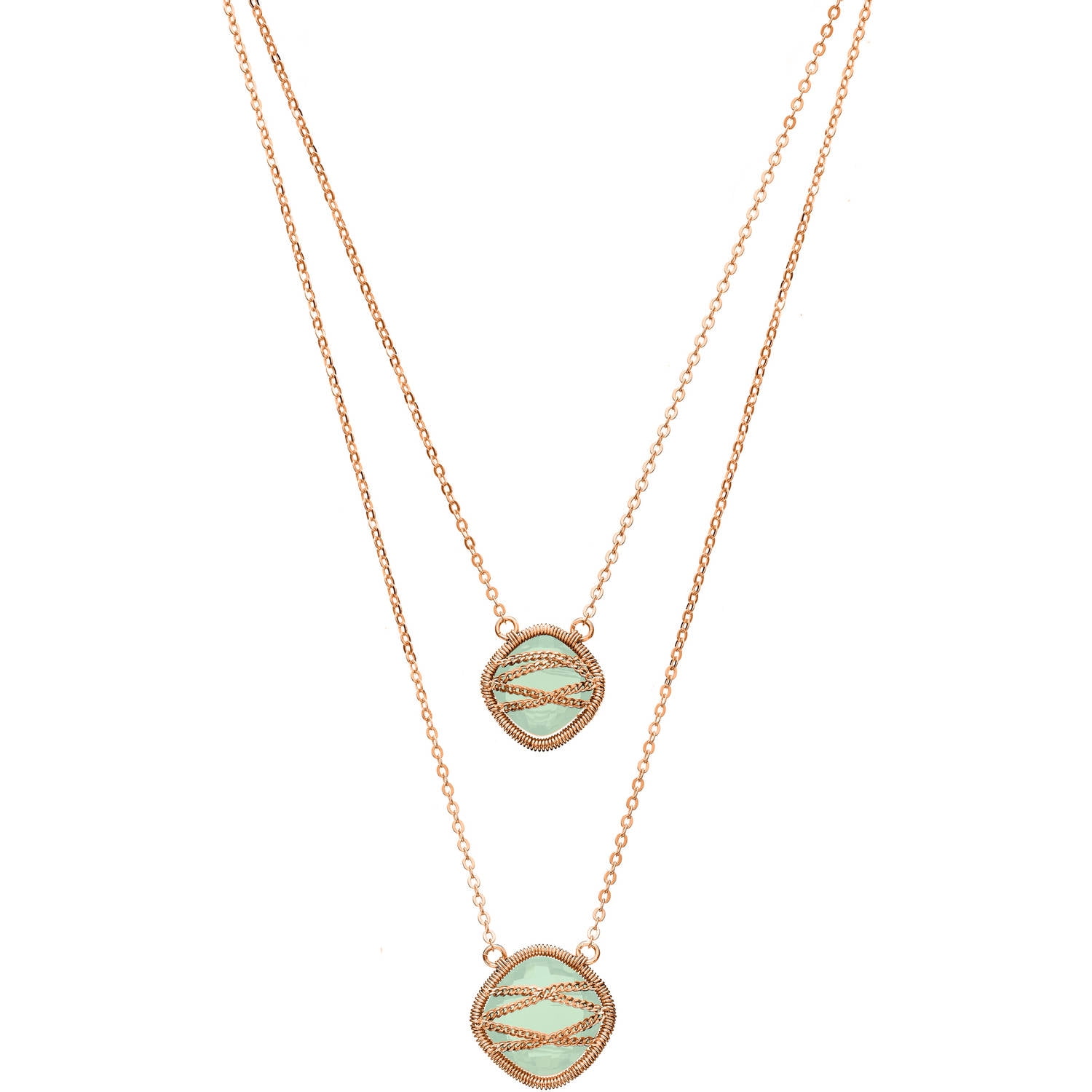 5th & Main Rose Gold over Sterling Silver Hand-Wrapped Double-Drop Squared Chalcedony Stone Necklace by Generic