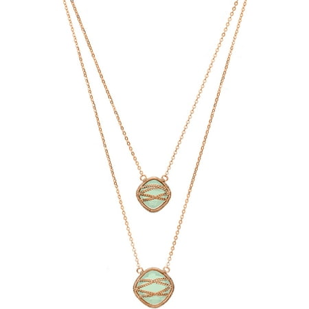 5th & Main Rose Gold over Sterling Silver Hand-Wrapped Double-Drop Squared Chalcedony Stone Necklace