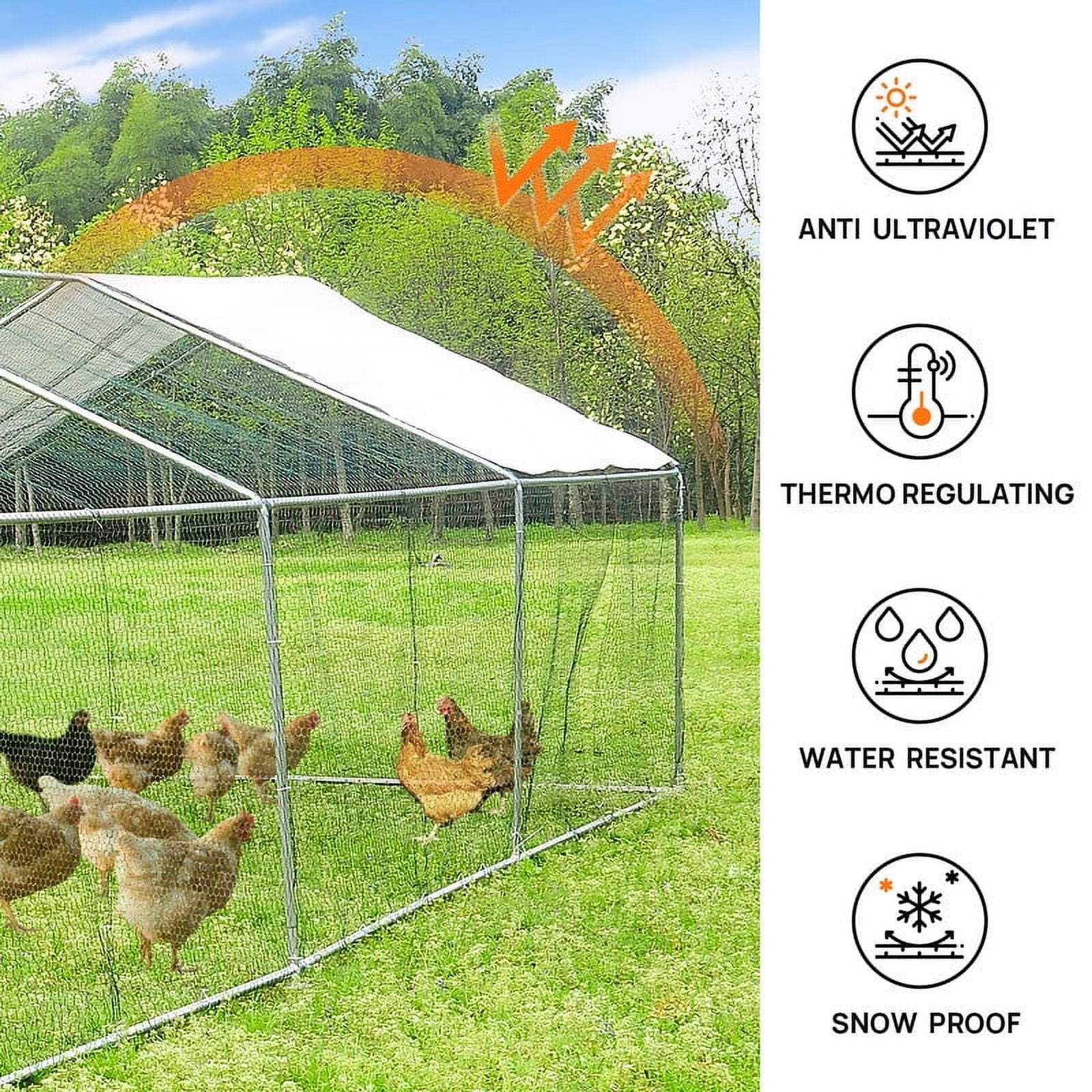 Walnest 10x20x6.6 FT Large Metal Chicken Coop, Walk-in Poultry Cage Chicken Runs House, Chicken Coop Run for Chickens, Chicken Runs for Yard with Waterproof & Anti-UV Cover, Chicken Cage for Farm
