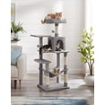 thumbnail image 2 of Árbol para Gatos, Torre de Gatos, Altura 143 cm, 4 Postes, 2 Plataformas, 1 Cueva, 1 Hamaca, 2 Pompones, Gris Claro, 2 of 9