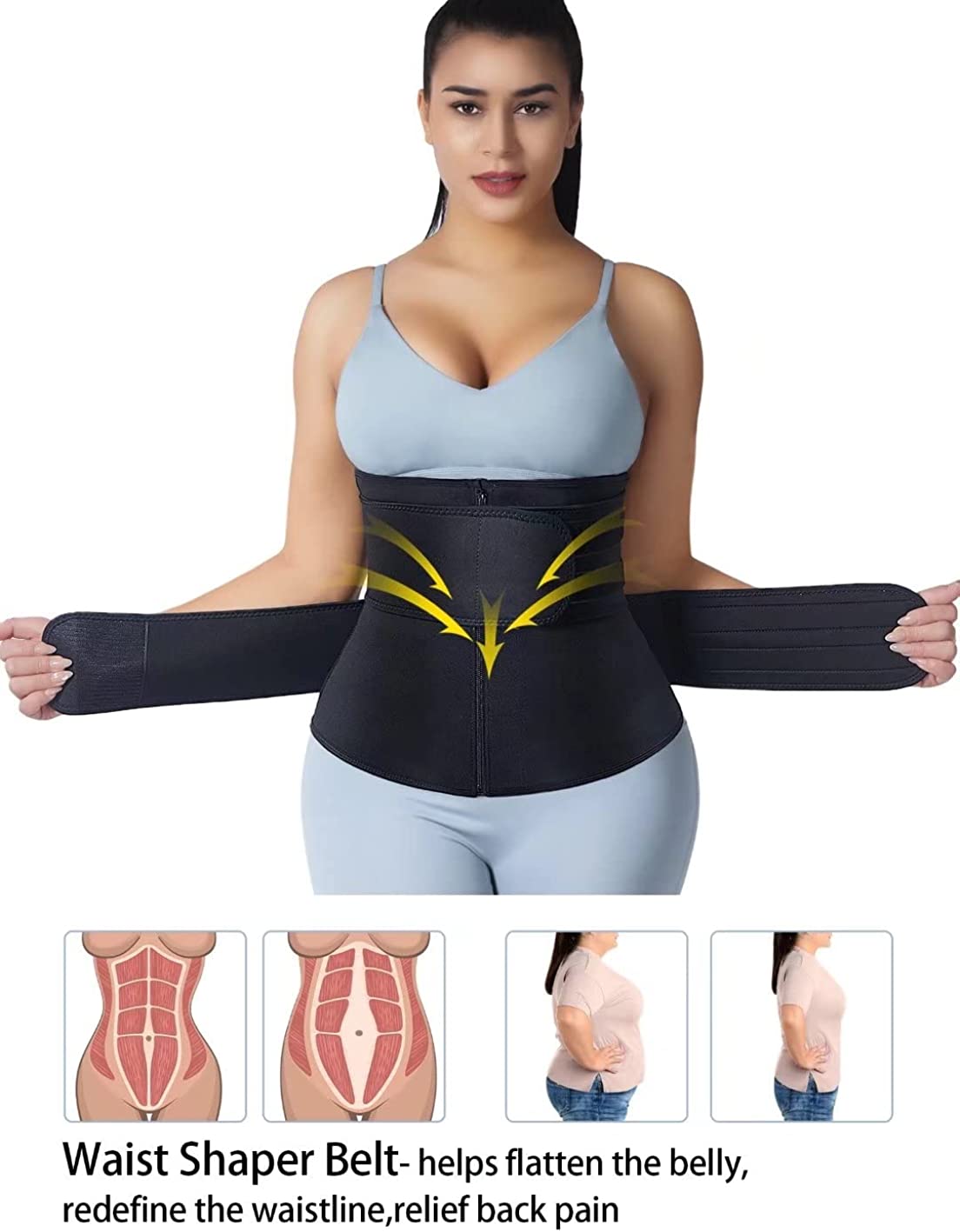 HOPLYNN Neoprene Sweat Waist Trainer Corset Trimmer Shaper Belt for Women,  Workout Plus Size Waist Cincher Stomach Wraps Bands Black Small at   Women's Clothing store