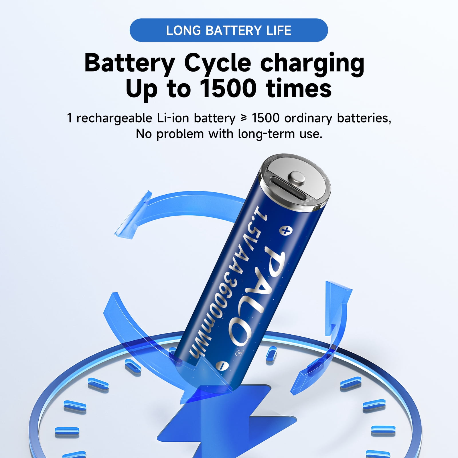 Palogreen AA USB Rechargeable Battery 6-Pack 1.5V Type-C Lithium Double A Batteries 3600mWh with Battery Case fot Solar Light
