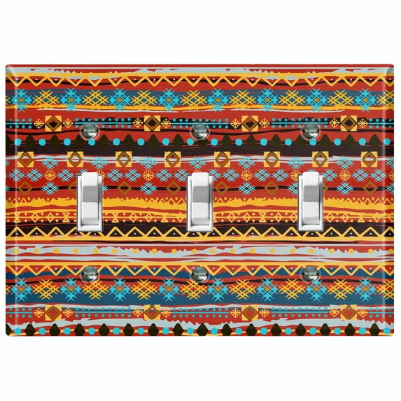 Metal Light Switch Plate Cover Ethnic Aztec Tribal Art Pattern Orange SFR058