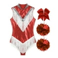 thumbnail image 3 of TiaoBug Womens Sequins Jazz Latin Dance Costume Cheerleading Metallic Tassel Leotard Bodysuit Red S, 3 of 7