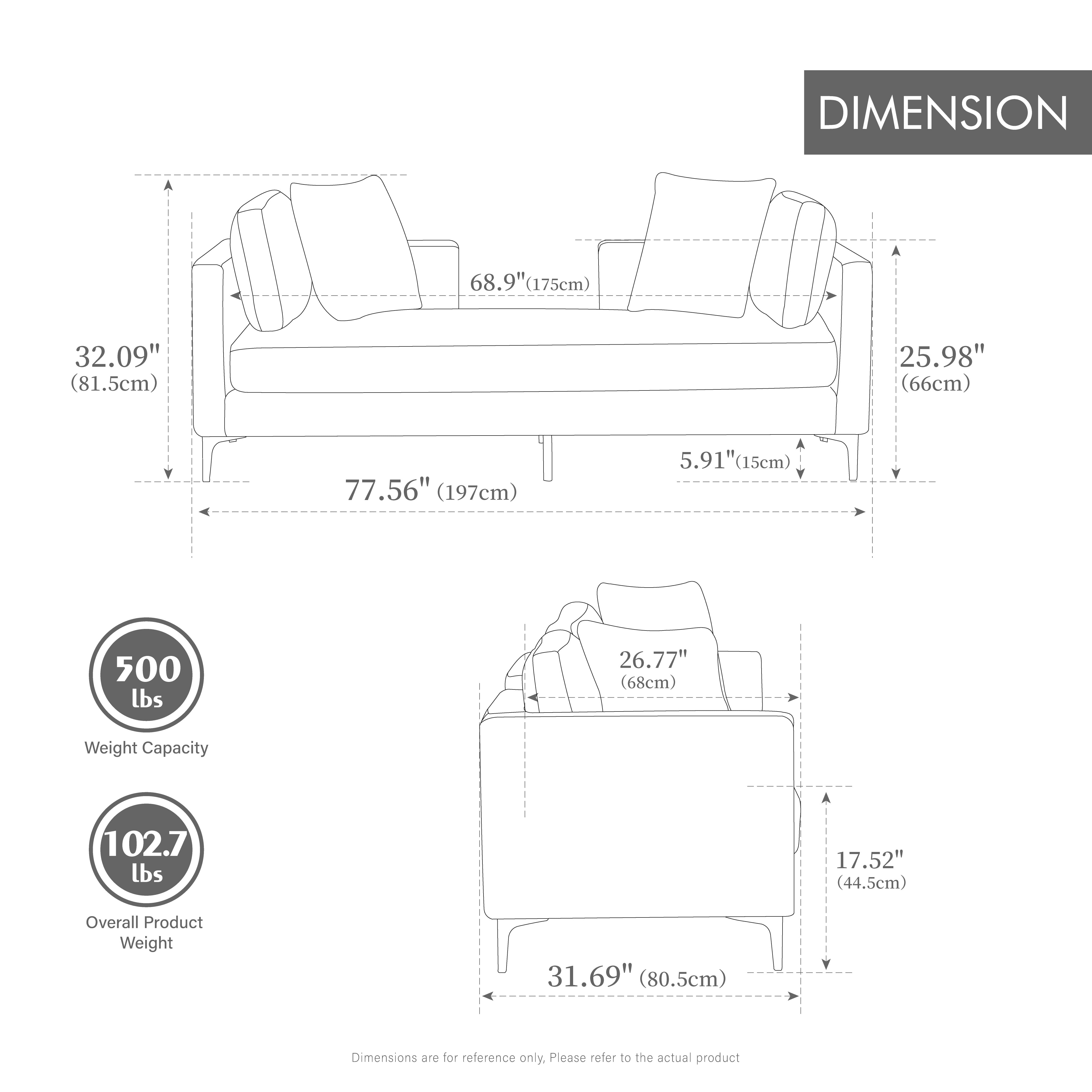 77.5-Inch Chenille Chaise Lounge with 4 Pillows and Open Backrest, Oversized Settee Daybed for Living Room and Guest Room, Taupe