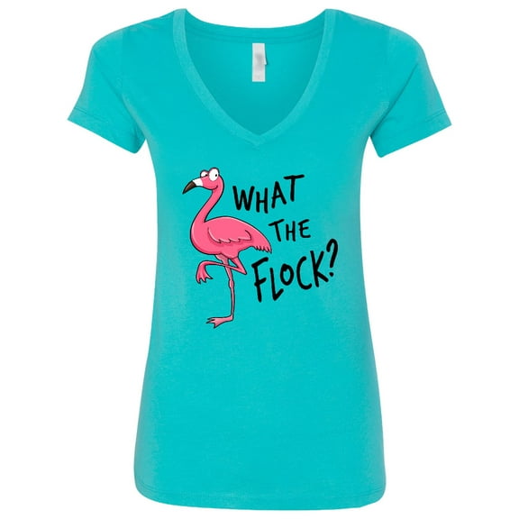 Inktastic What the Flock? Funny Flamingo Women's V-Neck T-Shirt