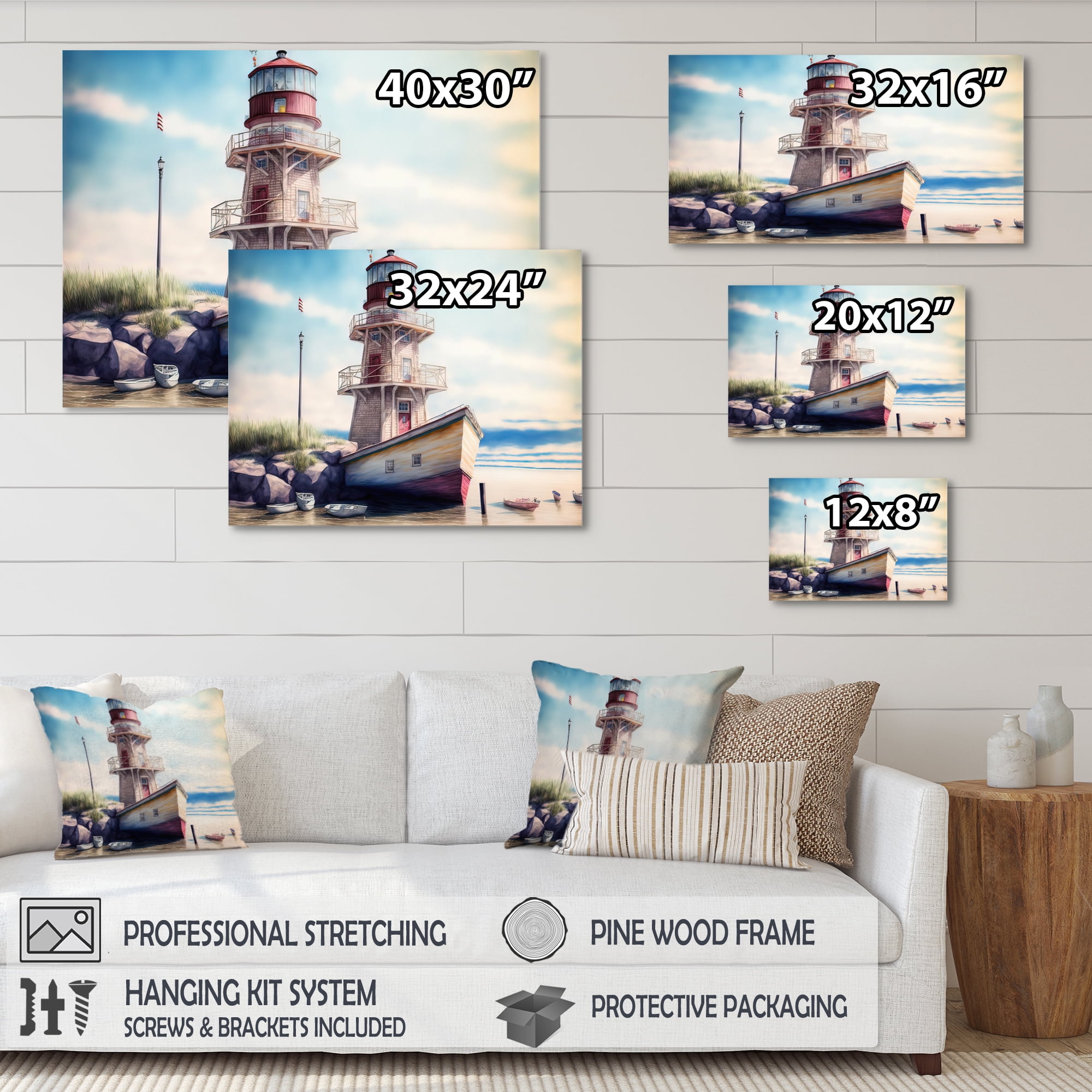 Designart Fishing Boat And Light House IV Canvas Wall Art