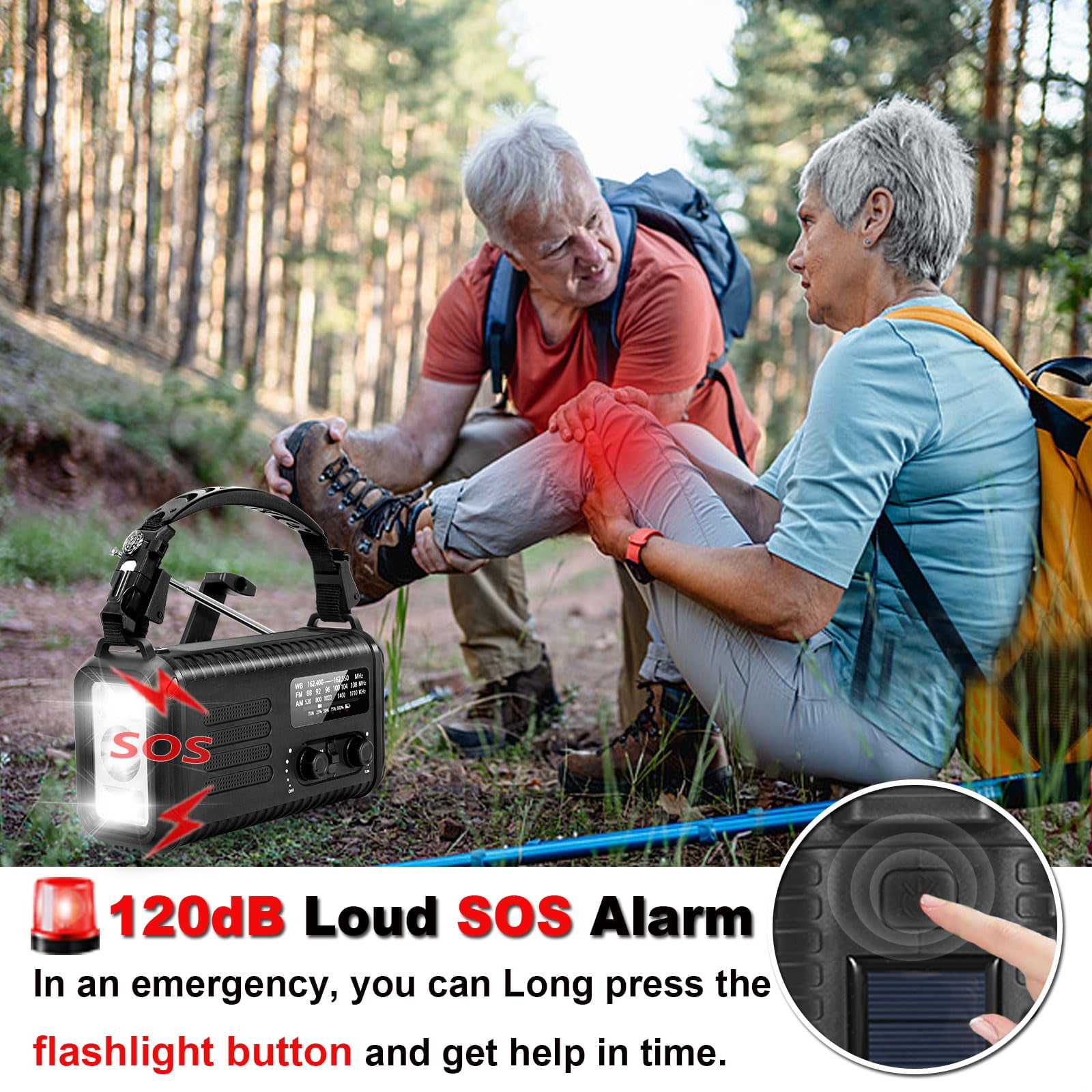20000mah/ 74000mwh Hand Crank Emergency Radio  Am/fm/noaa Weather Solar With Usb Phone Reading Lamp Flashlight & Sos For (black)
