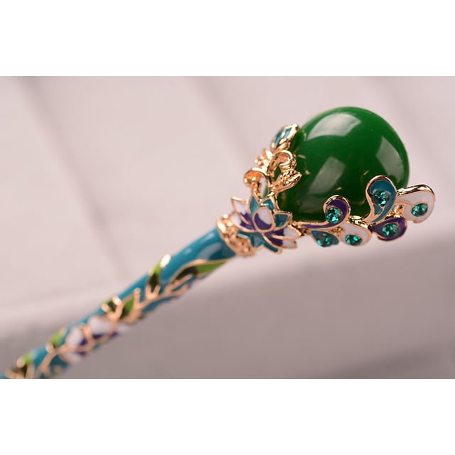 Horquilla de cloisonné para mujer, estilo retro, diseño de imitación de jade, horquilla antigua