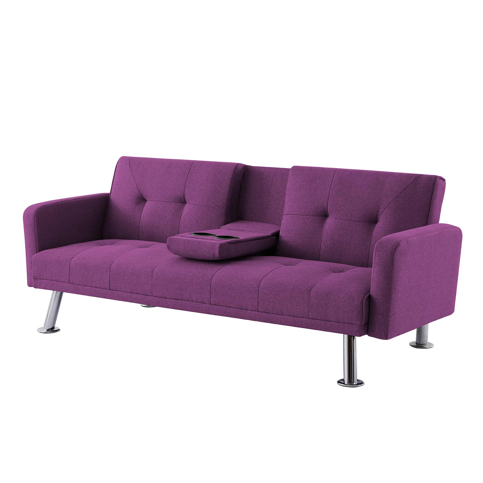 Aukfa Futon Tufted Back Convertible Sofa with 2 Cup Holders - 72" Twin - Purple