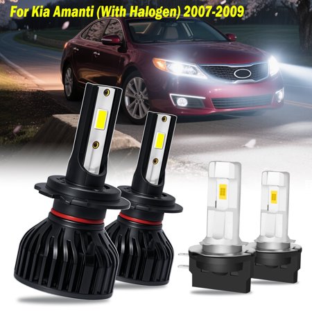 Fits Kia Amanti (With Halogen) 2007-2009 LED Headlight Bulbs High Low Beam H7+H11B Set 14000LM 6000K 4Pack