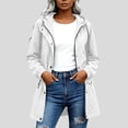 thumbnail image 2 of justHIGH Lined Light Rain Jacket Women Packable Long Raincoat with Hood Drawstring Waisted Waterproof Windbreaker Lightweight Outdoor Trench Coat White,M, 2 of 7