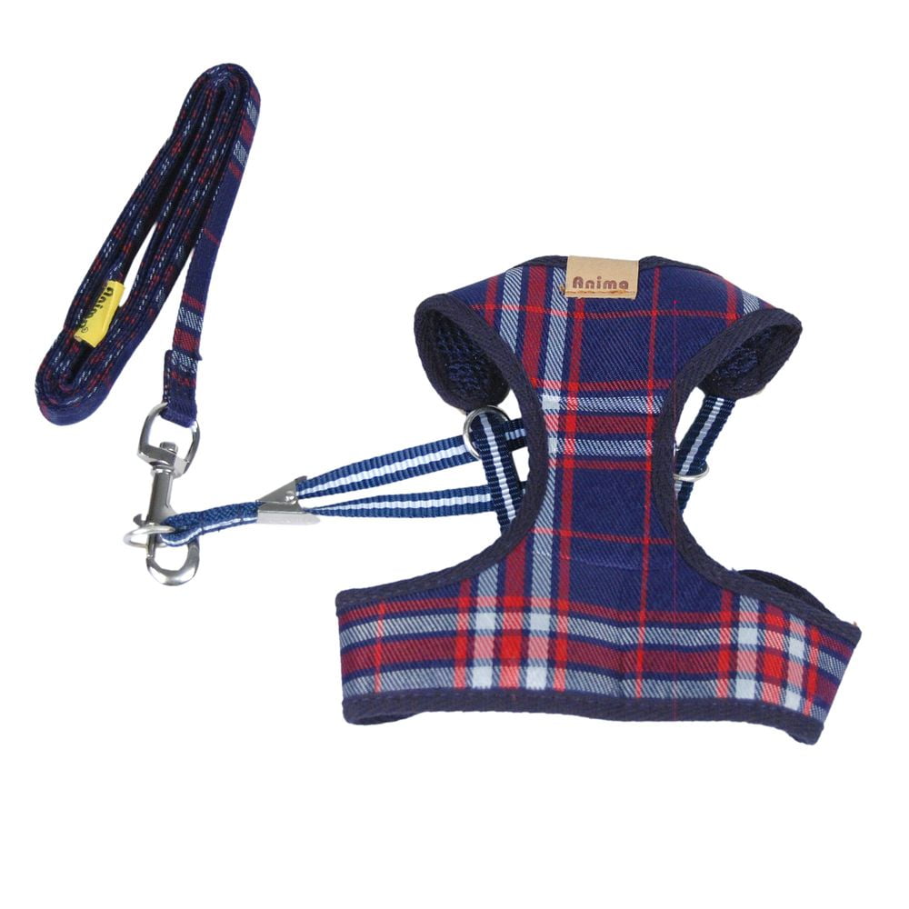 Blue Plaid Leash Lead With Mesh Harness Vest For Pet Dog Puppy, Extra