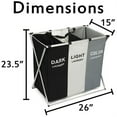 thumbnail image 2 of 3 Section Laundry Basket for Dark, Light, and Color Clothes Hamper, Collapsible Design with Carry Handle, 26" Long x 15" Wide x 23.5" Tall, 2 of 8