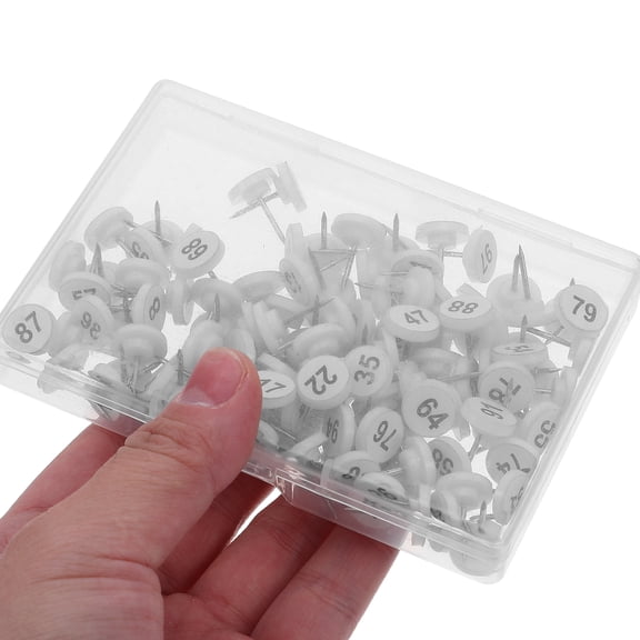 AURARMLET Set of 100 White Numbered Push Pins for Bulletin Boards, Clear Note Display Accessories