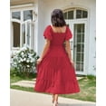 thumbnail image 4 of Women's Casual 2024 Summer Midi Dress Puffy Short Sleeve Square Neck Smocked Tiered Ruffle Dresses, 4 of 5