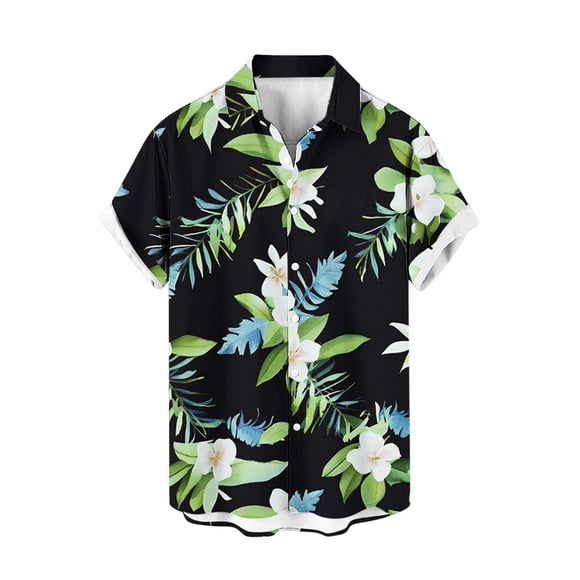 Men's Vintage Bowling Shirt, Casual Short Sleeve Button Up with Cuban Collar, Retro Print Summer Beach Top for Vacation, Breathable Outdoor Shirts