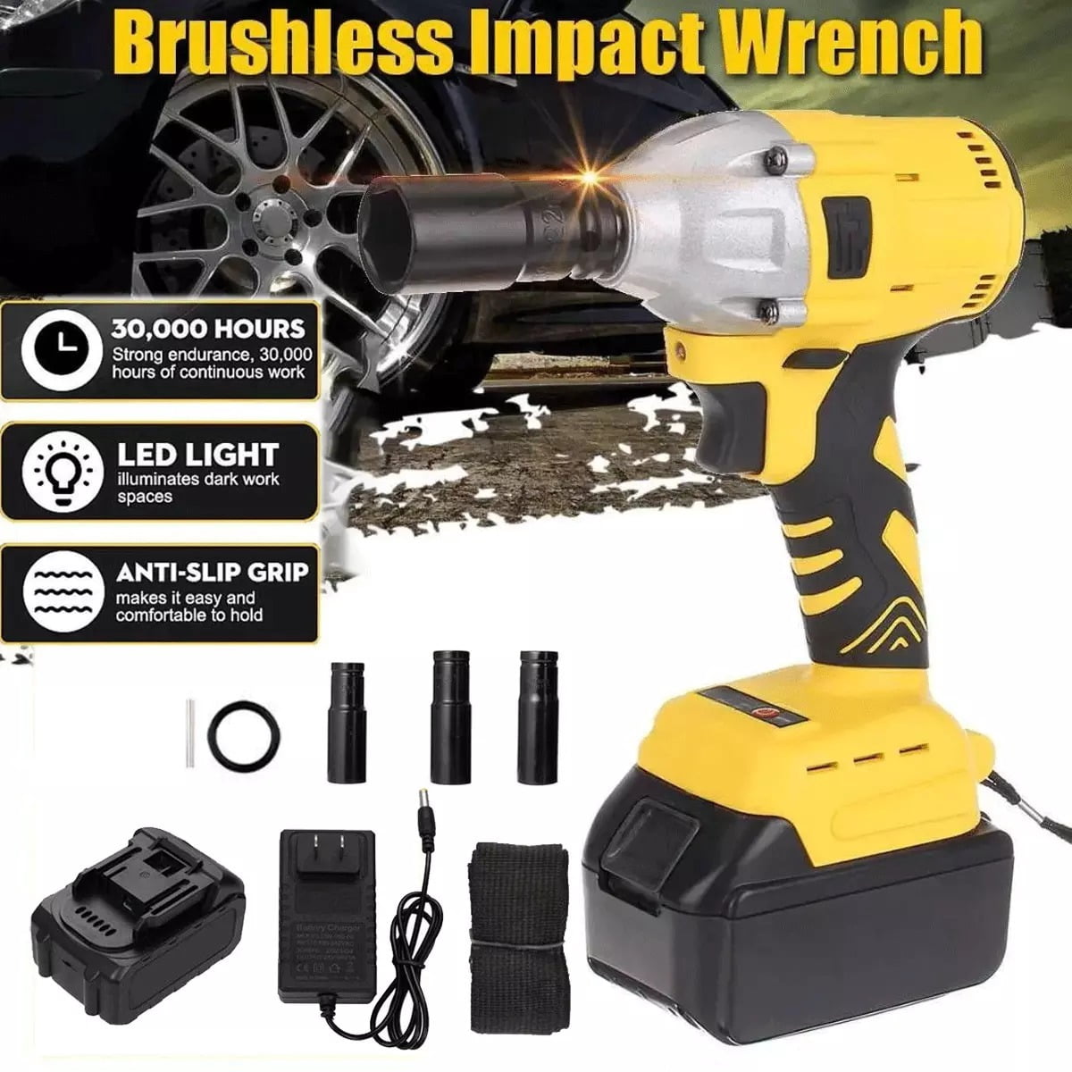 XEENSO Cordless Electric Impact Wrench Gun 1/2'' High Power Driver with Li-ion Battery