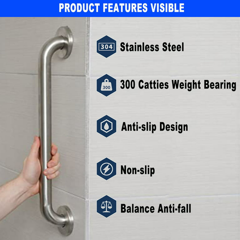 2 Pack 16 Inch Anti-Slip Shower Grab Bars w/Rubber Grip, iMomwee Chrome  SUS304 Stainless Steel Bathroom Wall Mount Grab Bar Handle, Safety Balance