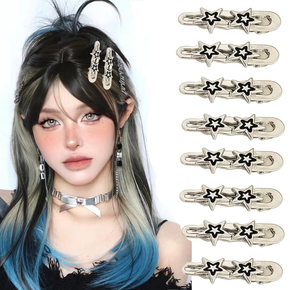 8pcs Hair Clips Star Hair Clip Kawaii Hair Accessories for Women Heart Hair Clips Rave Hair Accessories for Girls Metal Hair Barrettes 2000s Sweet Side Clips(Silver Star)