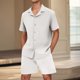 thumbnail image 2 of Mens Botón Abajo Camisa de Manga Corta Arrugas Libres Casual Deportes Cardigan Set, Color Sólido Cuello de Verano Camisa Y Pantalones Cortos, 2 of 7