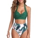thumbnail image 1 of Traje de baño de bikini vintage para mujer, conjunto de dos piezas de cintura alta con volantes y pantalones de bikini con volantes y cordones, en combinación con traje de baño 3/4, 1 of 6