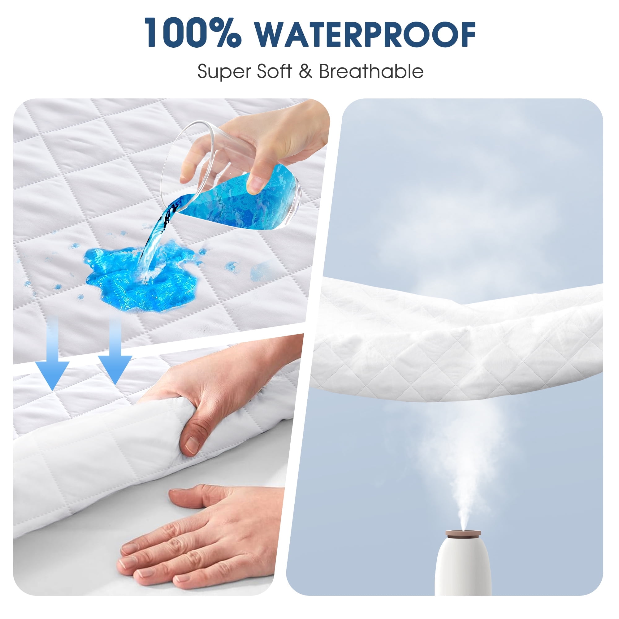 Waterproof Mattress Protector, Twin Size Cooling Bed Mattress Pad Cover With Deep Pocket, Soft Breathable Bed Cover Noiseless Washable