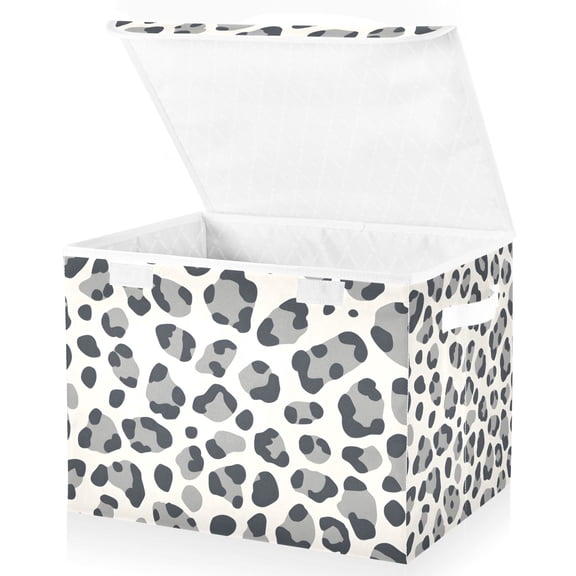 Yayeee Collapsible Cube Storage Bin with Lid Fabric Closet Decorative Basket with Handles, Gray Leopard Pattern