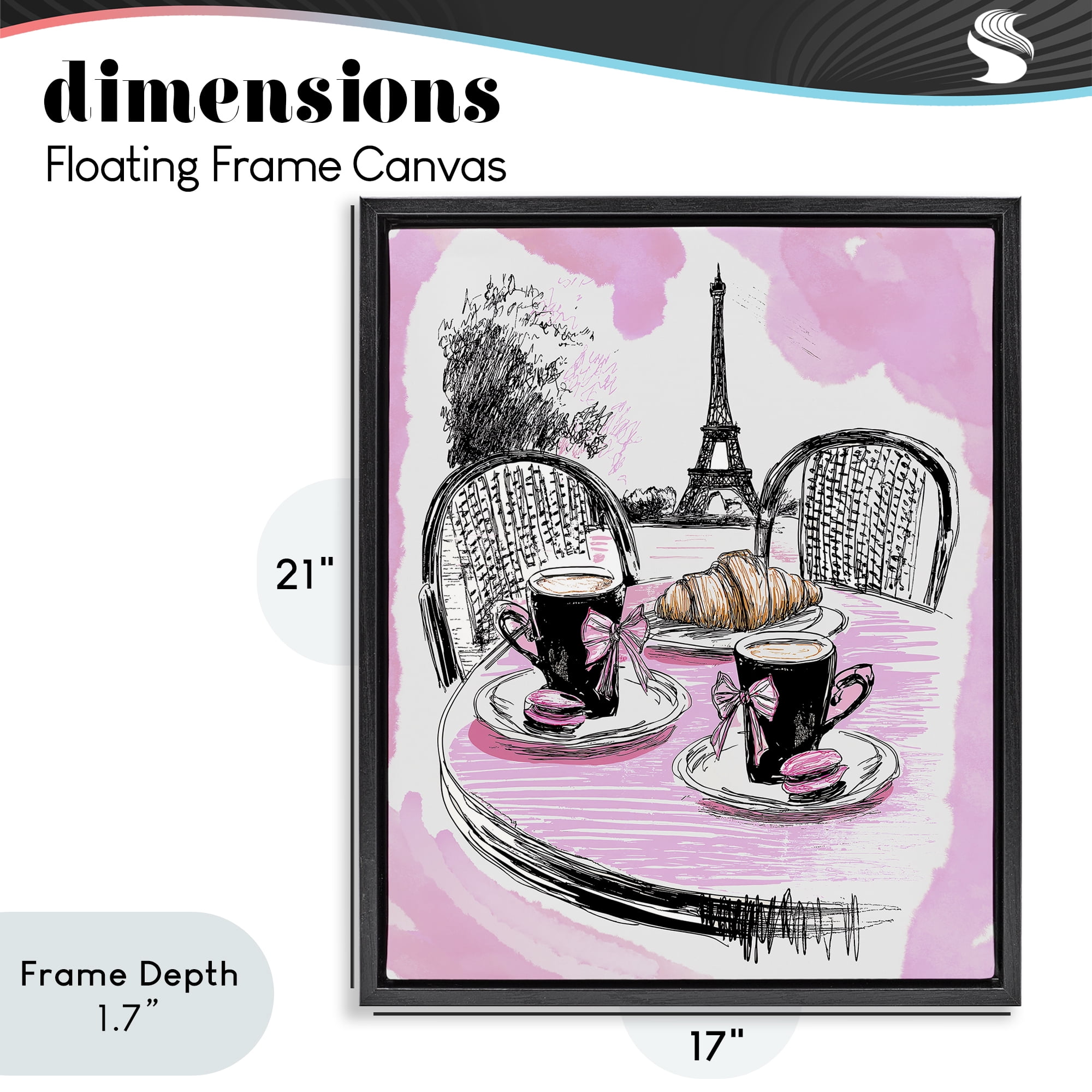 Stupell Industries Pink Parisian Cafe Breakfast Black Framed Floater Canvas Wall Art, design by Jess Stempel