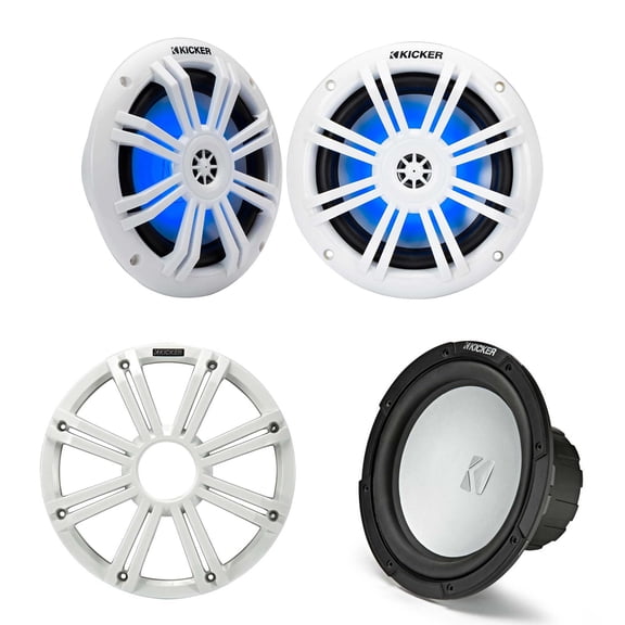 Kicker Marine Bundle - Pair of 6.5" LED Speakers & 10" Free-Air 4-Ohm Subwoofer - 49KM604WL & 45KMF104