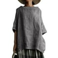 thumbnail image 3 of Yuncity Linen Shirts For Women Cotton Solid Color Loose T-Shirt S-2Xl, 3 of 4