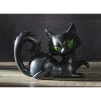 Wicca Witchcraft Mystical Curling Black Cat With Green Eyes Halloween Figurine
