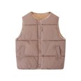 thumbnail image 7 of Afuyipoi Kids Button Down Quilted Jacket Sleeveless Puffer Winter Warm Gilet Size 2-10 Khaki Size 2T, 7 of 7