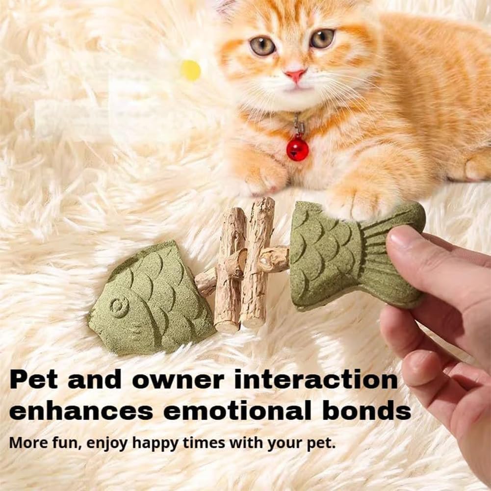 Natural Cat Dental Toy, Fishbone Catnip & Silvervine Chew Toy — Play, Clean, Enrich, Cat Chew Toy Scratch & Bite Resistant (9PCS)