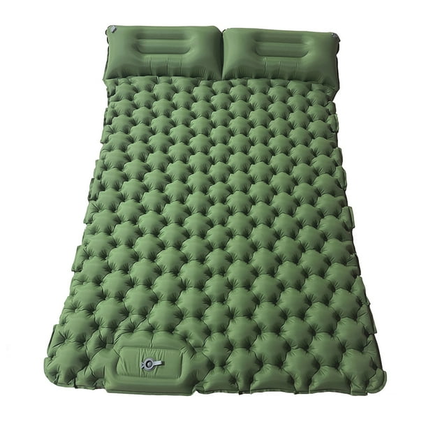 Double Sleeping Mat Camping Sleeping Mat for 2 People Ultralight Outdoor Sleeping Mat with Foot Pressure Pump, Extra Thick Inflatable Durable Self-Inflating Mattress with Pillow
