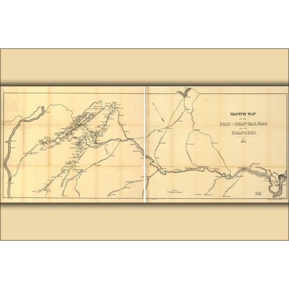 24"x36" Gallery Poster, 1873 Map of the Philadelphia and Reading RailRoad