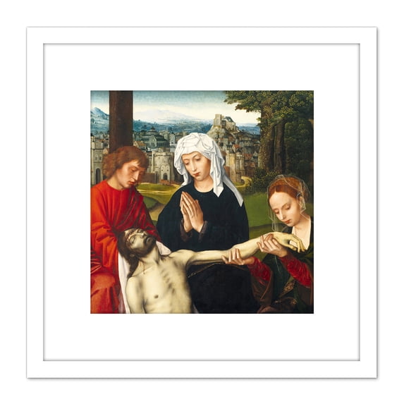 Ambrosius Benson Pieta At The Foot Of The Cross 8X8 Inch Square Wooden Framed Wall Art Print Picture with Mount