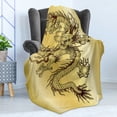 thumbnail image 4 of Dragon Soft Flannel Fleece Blanket, Chinese Snake Dragon Theme Background Eastern Oriental Abstract Art Graphic, Cozy Plush for Indoor and Outdoor Use, 70" x 90", Mustard and Black, by Ambesonne, 4 of 5