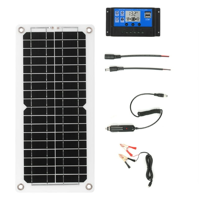 12W Monocrystalline Solar Charger Kit with Controller, 5V/12V DC Output, IP65 Waterproof for Off-Grid Power - Ideal for RVs, Boats, Sheds & Cabins, Includes USB Port and Charging Cables