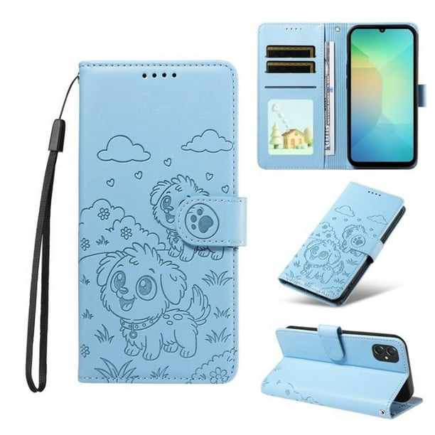 Para Samsung Galaxy A07 4G Caja de Teléfono de Cuero con Estampado de Perro de Arena con Ranura para Tarjeta de Bloqueo RFID Billetera Cierre Magnético Cordón Funda con Soporte Abatible, Azul, para Galaxy A07 4G