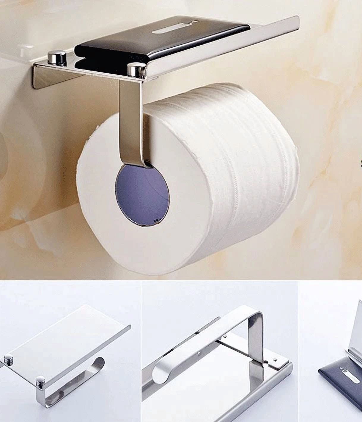 Toilet Paper Holder With Mobile Phone Storage Shelf Holders Wall Mounted Rack