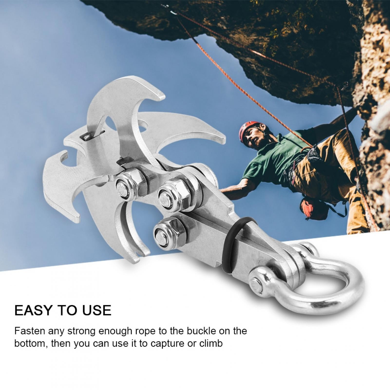 Stainless Outdoor Survival Grappling Hook Rock Climbing Claw Carabiner 