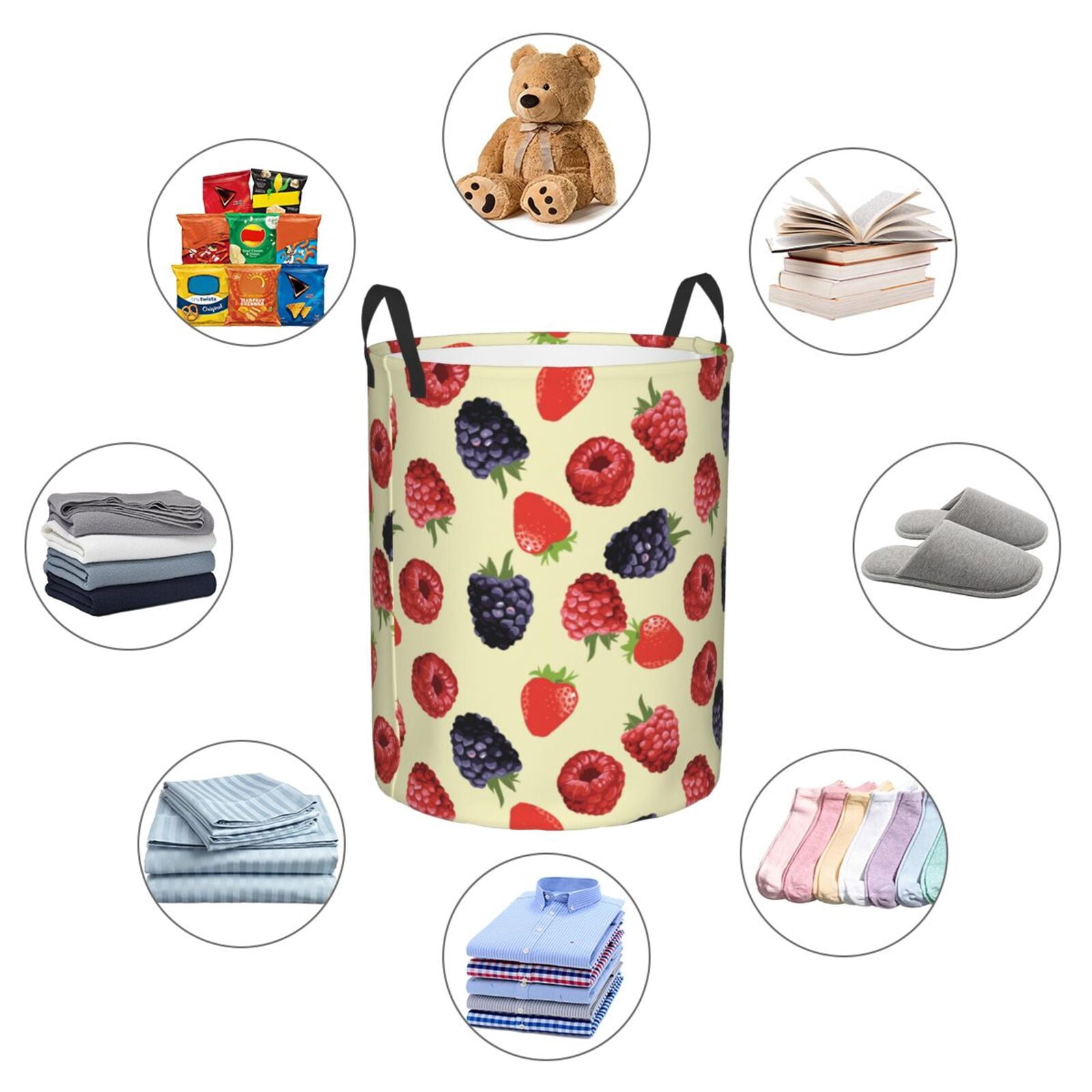Large Laundry Basket with Handles - red berry blue Kids Baby Dirty Clothes Laundry Hamper for Bedroom Aesthetic