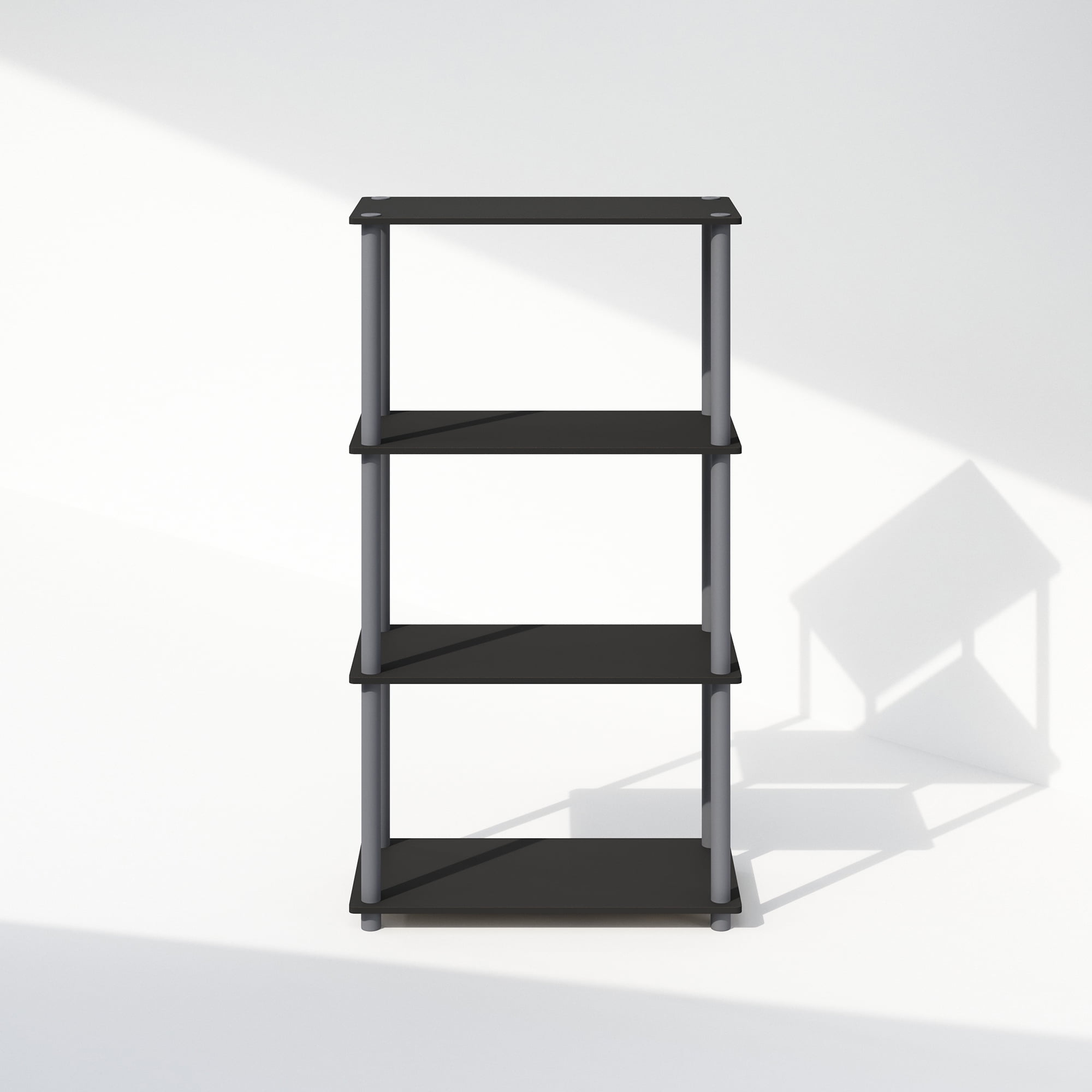 Furinno Turn-N-Tube 4-Tier Multipurpose Shelf Display Rack, Shelving Unit, Bookcase, Black/Grey